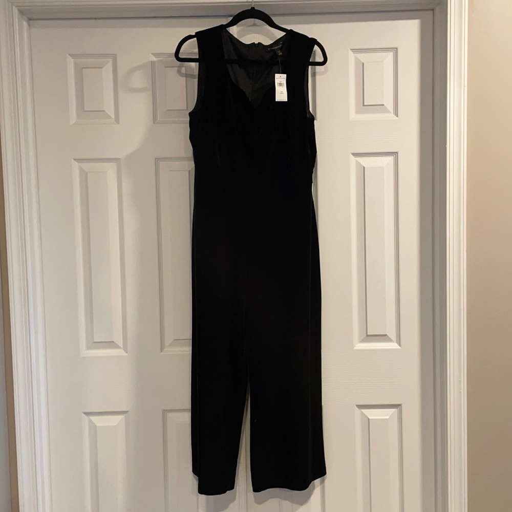 NWT Banana Republic sleeveless black velvet jumpsuit wide leg size 14 petite
